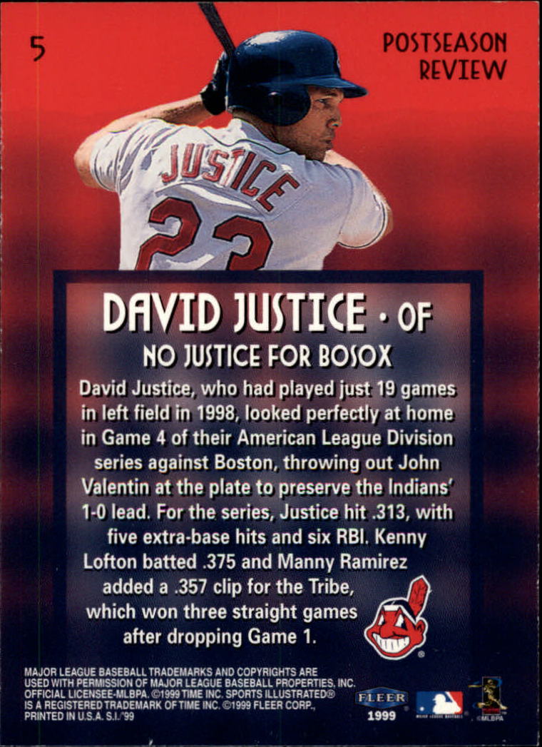 1999 Sports Illustrated #5 David Justice POST back image