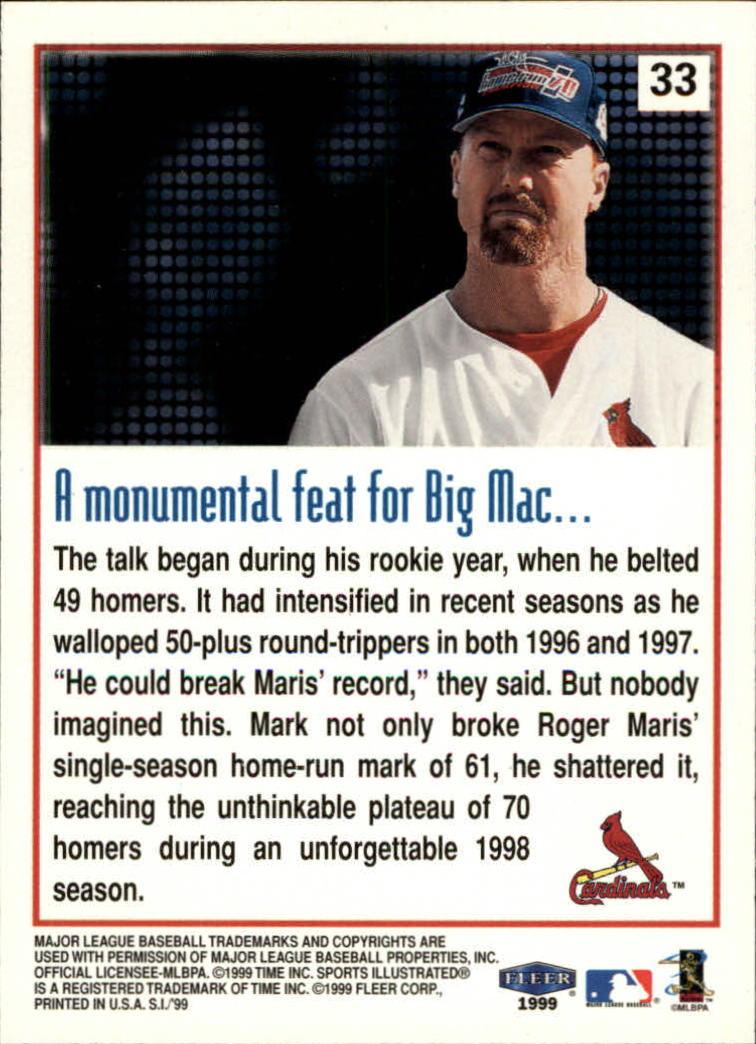 1999 Sports Illustrated #33 Mark McGwire SH back image
