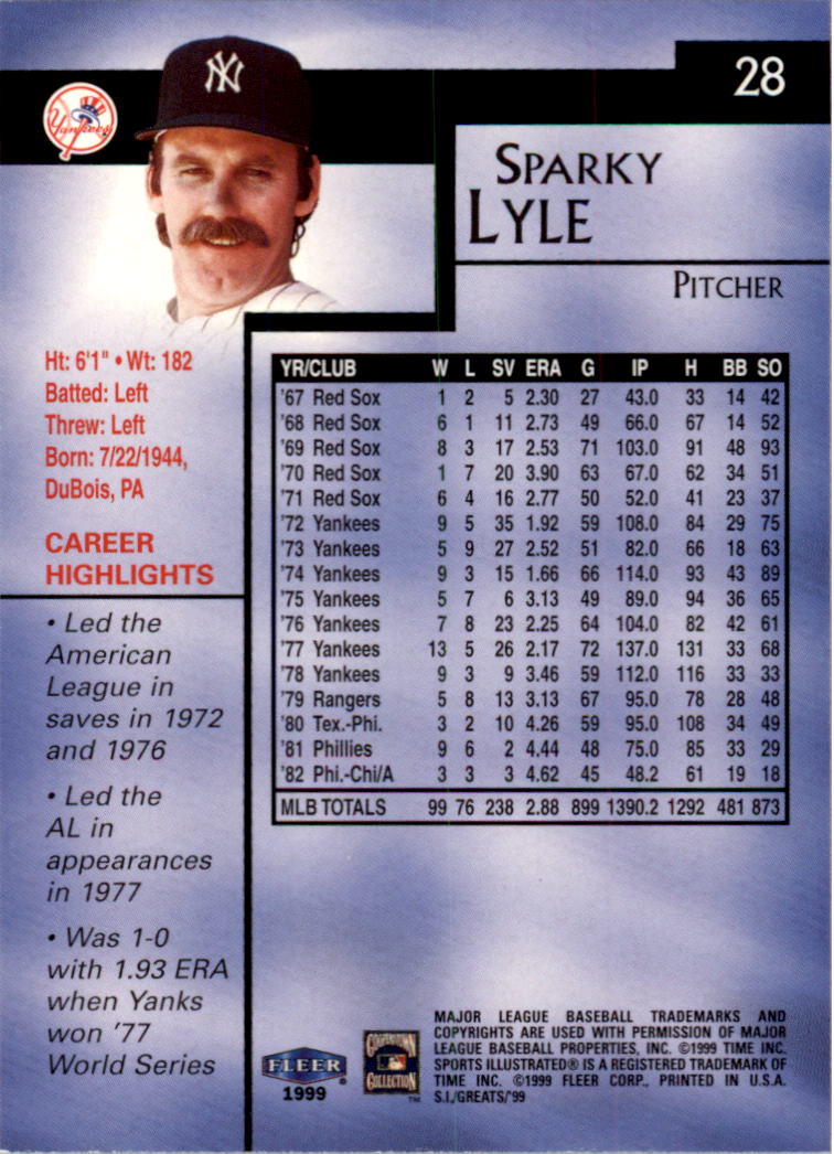 1999 Sports Illustrated Greats of the Game #28 Sparky Lyle back image