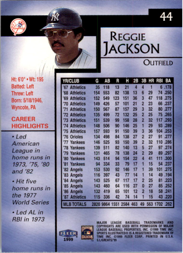 1999 Sports Illustrated Greats of the Game #44 Reggie Jackson back image