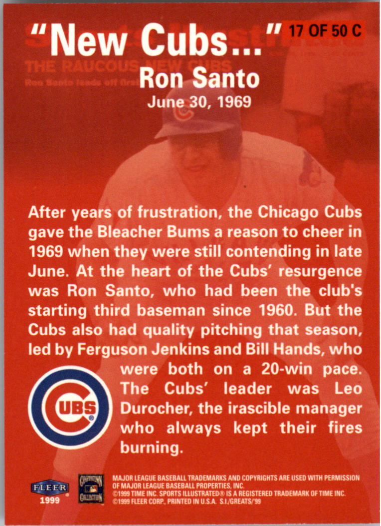 1999 Sports Illustrated Greats of the Game Cover Collection #17 Ron Santo back image