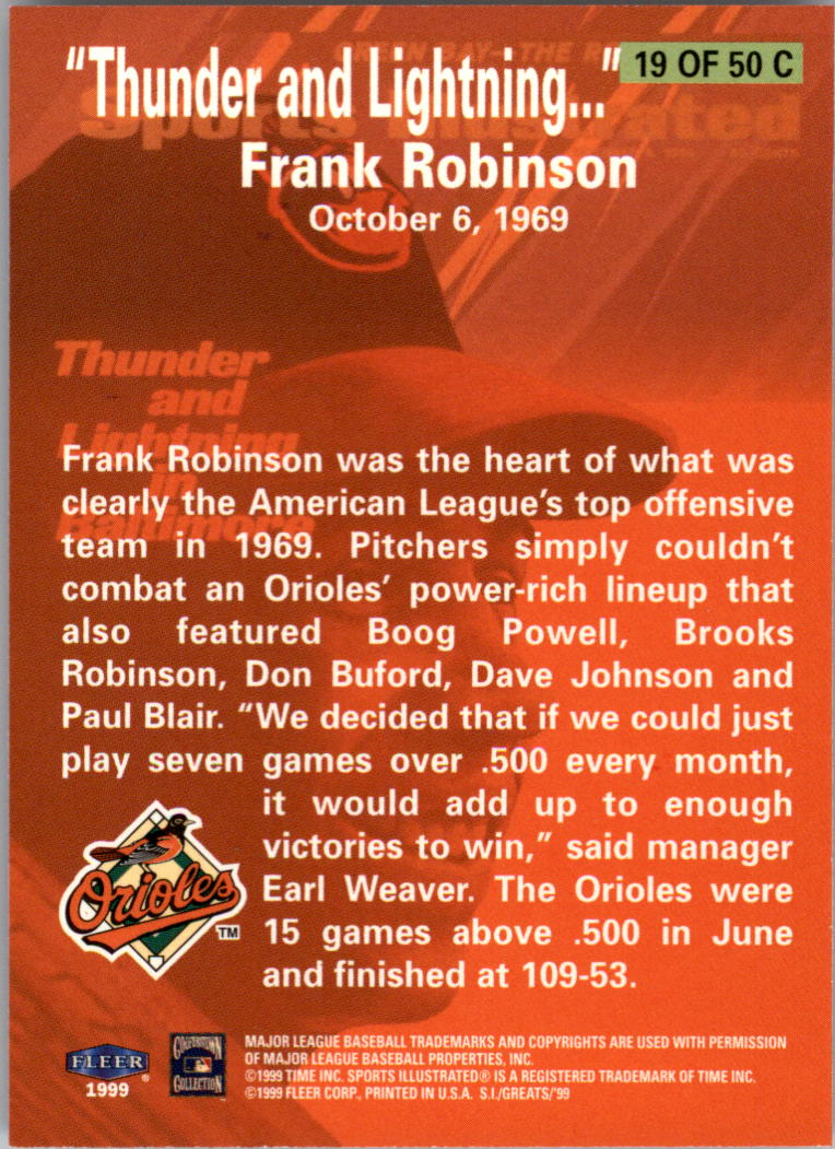 1999 Sports Illustrated Greats of the Game Cover Collection #19 Frank Robinson back image