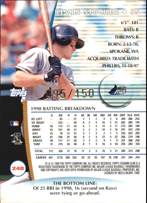 1999 Stadium Club One of a Kind #248 Kevin Stocker back image
