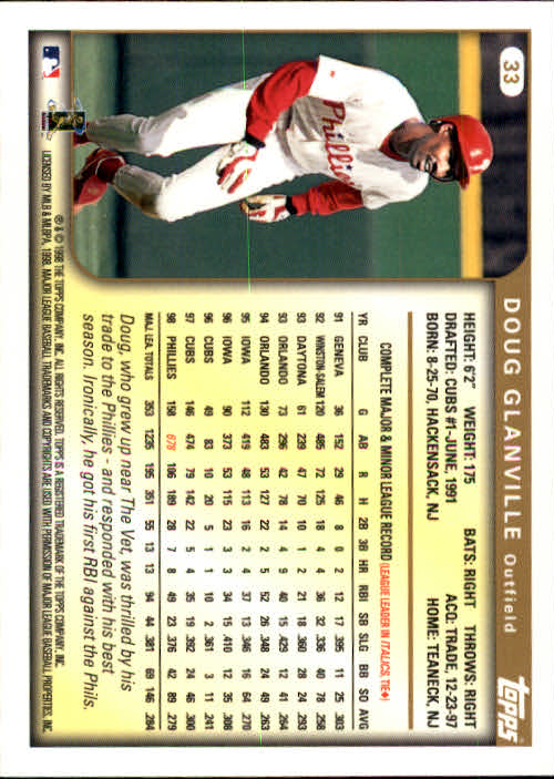 1999 Topps #33 Doug Glanville back image