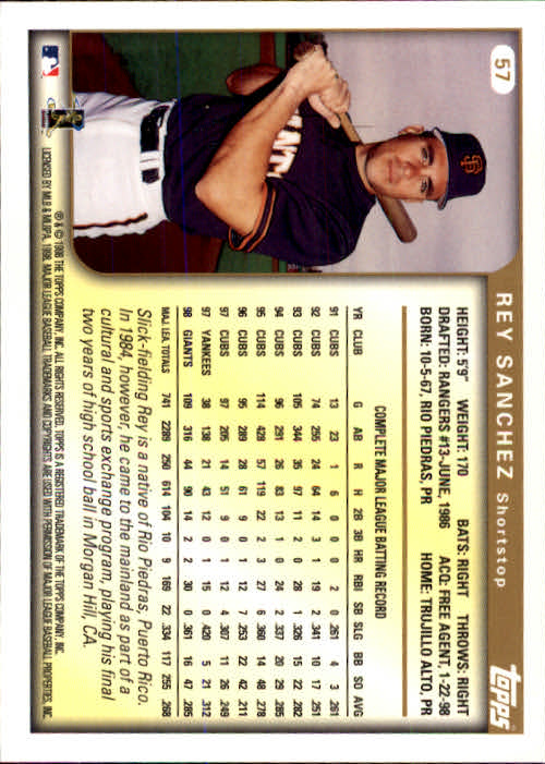 1999 Topps #57 Rey Sanchez back image