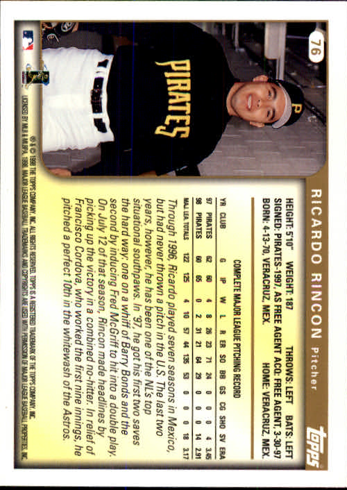 1999 Topps #76 Ricardo Rincon back image