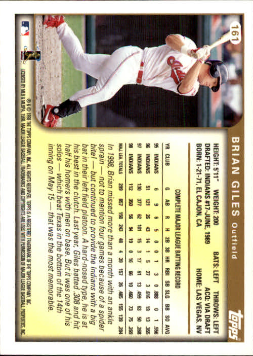 1999 Topps #161 Brian Giles back image