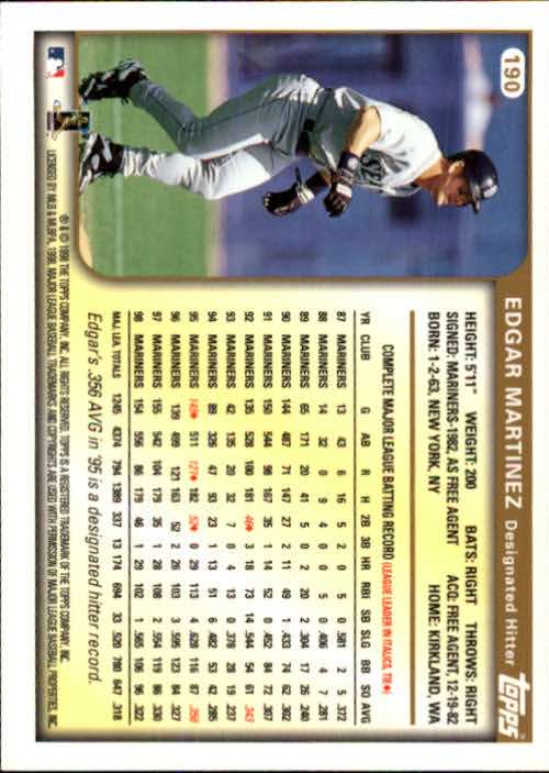 1999 Topps #190 Edgar Martinez back image
