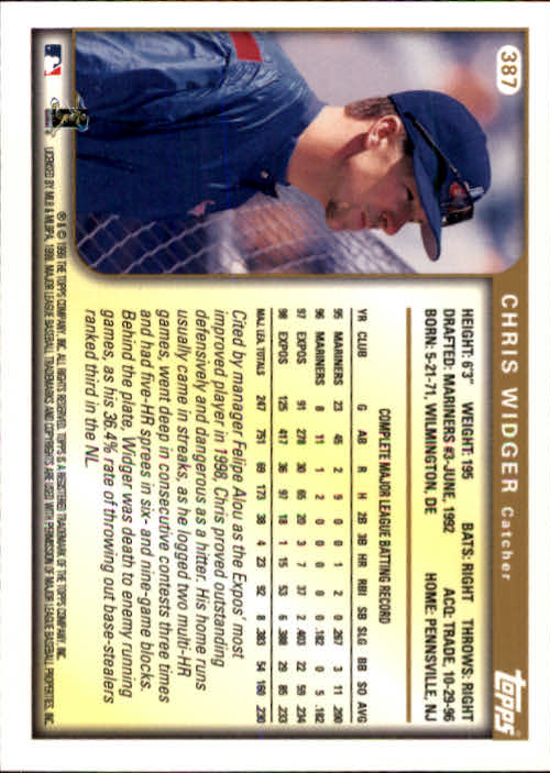 Chris Widger Rookie 1993 Topps Gold #632 Seattle Mariners