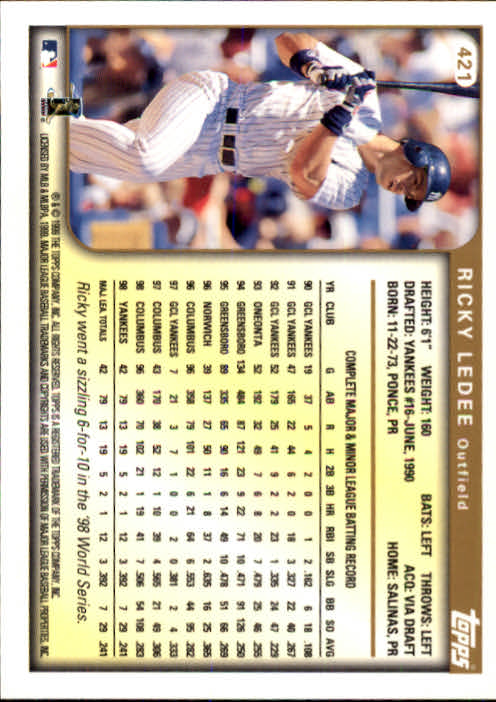 A2037- 1999 Topps Baseball Cards 253-463 +Inserts -You Pick- 15+ FREE US SHIP - Picture 327 of 399