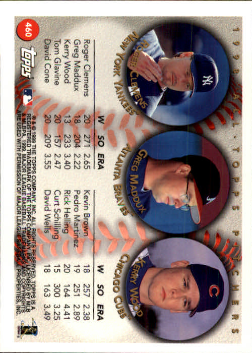 1999 Topps #460 Clemens/Wood/Maddux AT back image