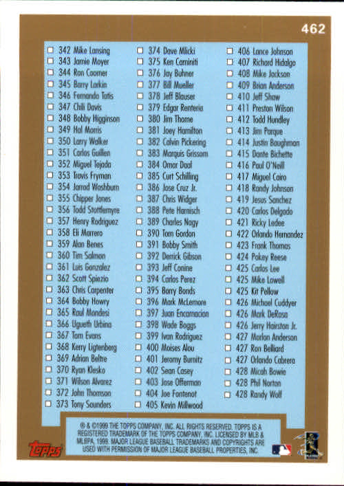 A2037- 1999 Topps Baseball Cards 253-463 +Inserts -You Pick- 15+ FREE US SHIP - Picture 383 of 399