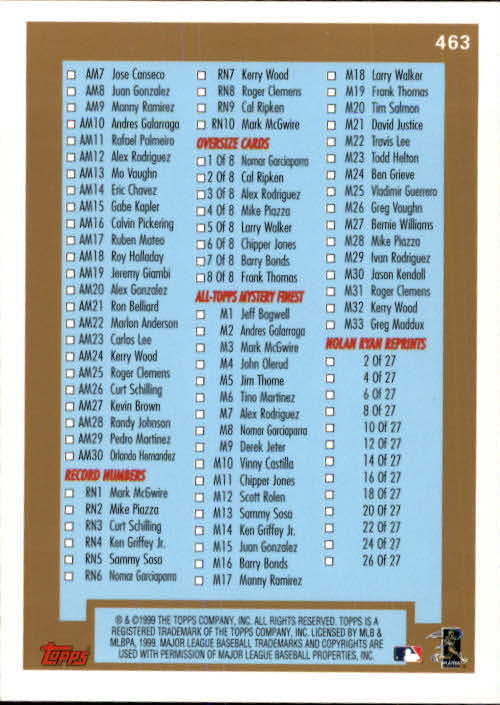 A2037- 1999 Topps Baseball Cards 253-463 +Inserts -You Pick- 15+ FREE US SHIP - Picture 385 of 399