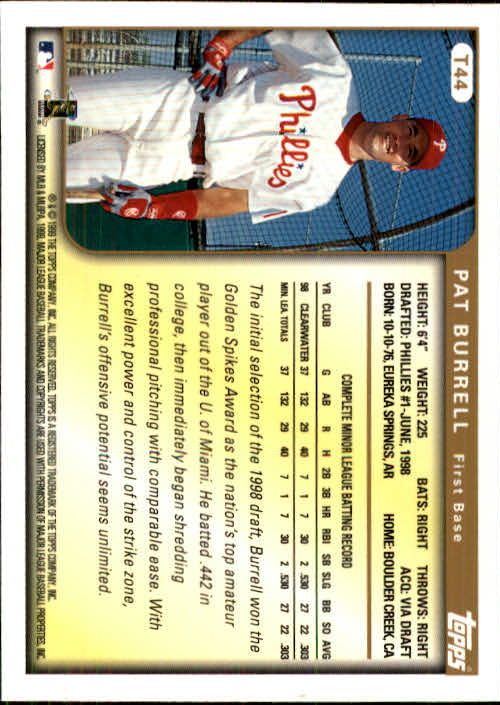 1999 Topps Traded #T44 Pat Burrell back image