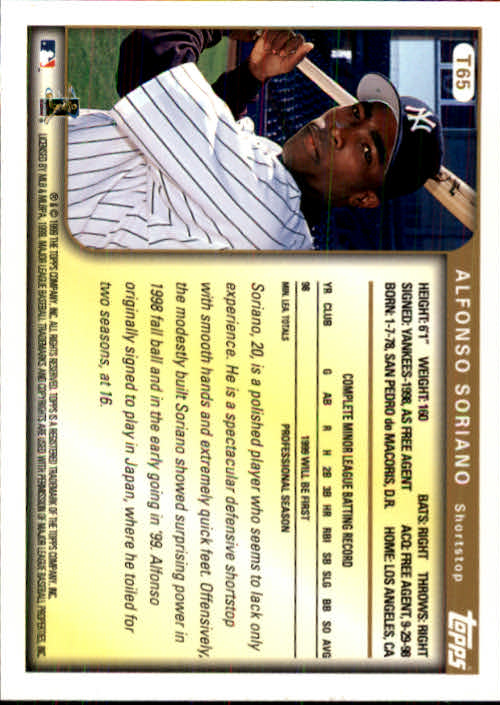 1999 Topps Traded #T65 Alfonso Soriano RC back image
