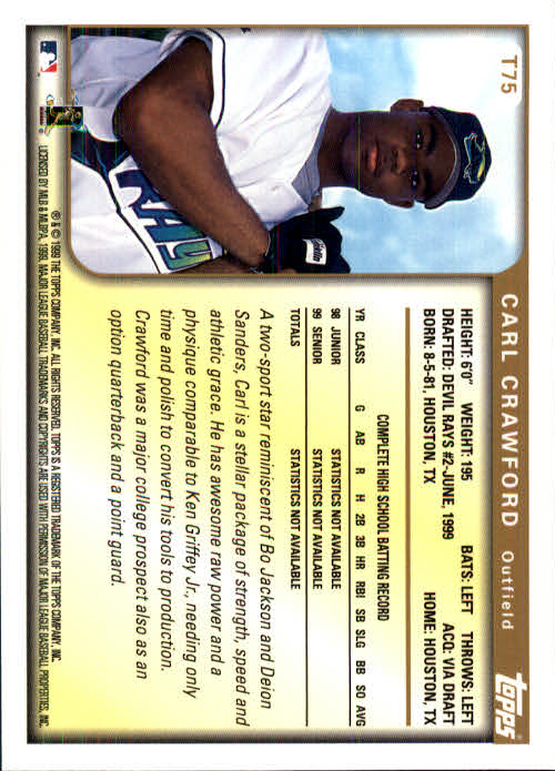1999 Topps Traded #T75 Carl Crawford RC back image