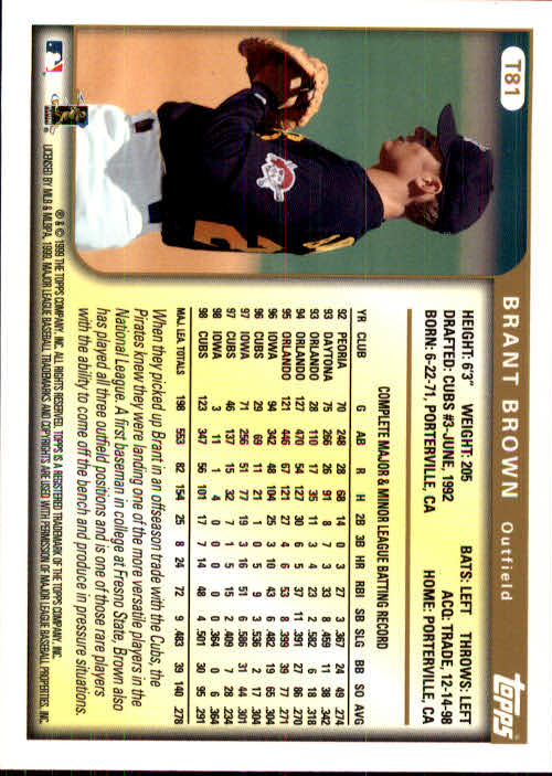 1999 Topps Traded #T81 Brant Brown back image