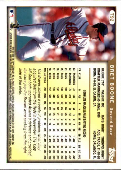 1999 Topps Traded #T92 Bret Boone back image