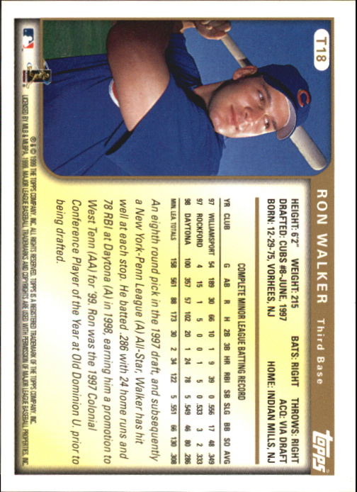 1999 Topps Traded Autographs #T18 Ron Walker back image