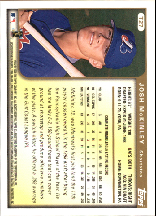 1999 Topps Traded Autographs #T27 Josh McKinley back image