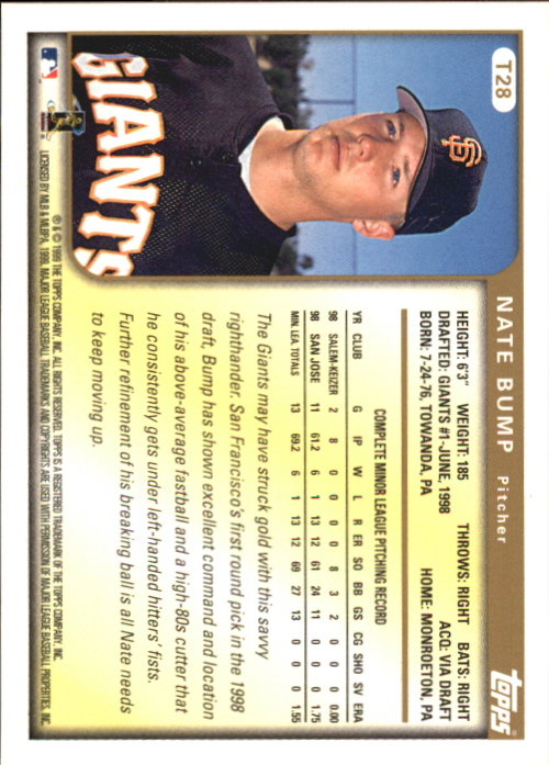 1999 Topps Traded Autographs #T28 Nate Bump back image