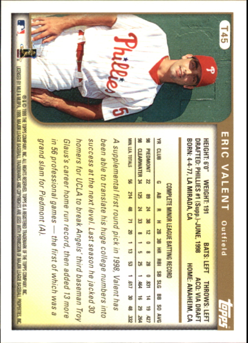 1999 Topps Traded Autographs #T45 Eric Valent back image