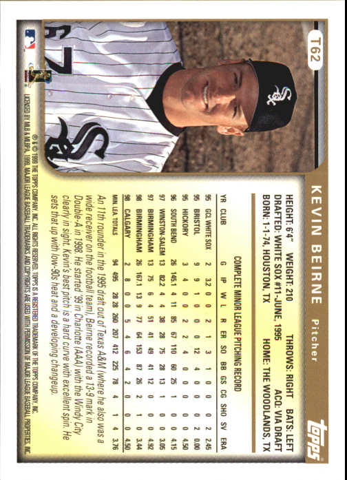 1999 Topps Traded Autographs #T62 Kevin Beirne back image