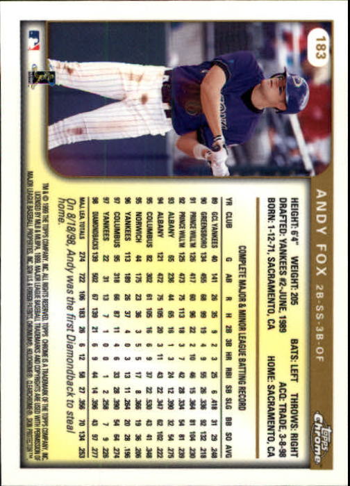 1999 Topps Chrome #183 Andy Fox back image