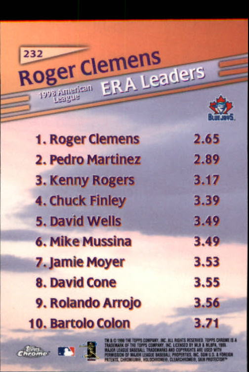 1999 Topps Chrome #232 Roger Clemens LL back image