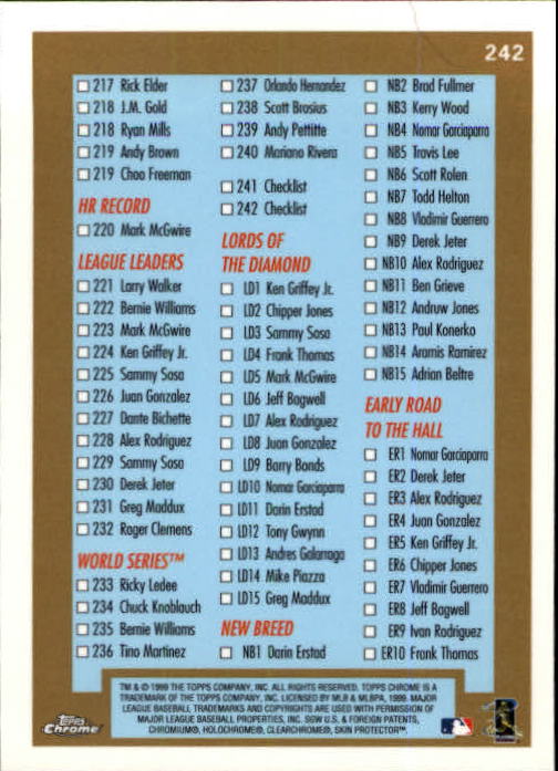 A1786- 1999 Topps Chrome BB Cards 1-262 +Rookies -You Pick- 15+ FREE US SHIP - Picture 410 of 431