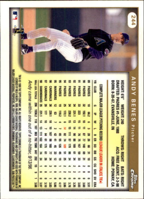 1999 Topps Chrome #244 Andy Benes back image