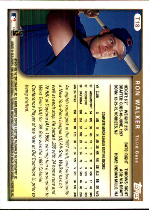 1999 Topps Chrome Traded #T18 Ron Walker RC back image