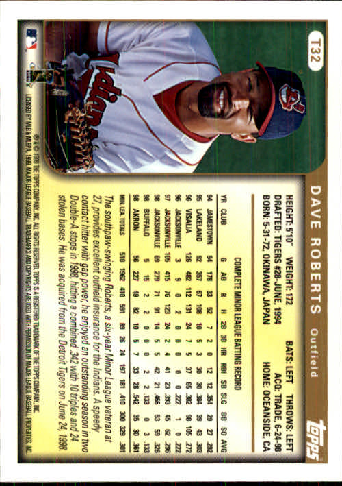 1999 Topps Chrome Traded #T32 Dave Roberts RC back image