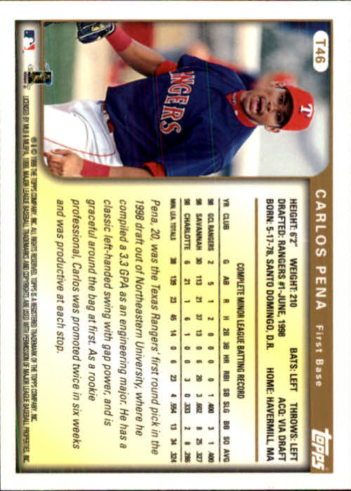 1999 Topps Chrome Traded #T46 Carlos Pena RC back image