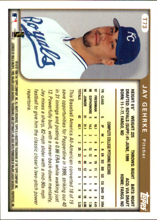 1999 Topps Chrome Traded #T73 Jay Gehrke RC back image