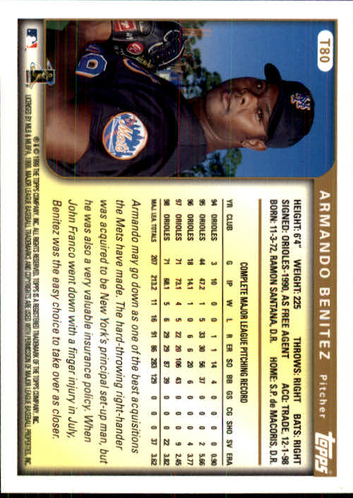 1999 Topps Chrome Traded #T80 Armando Benitez back image