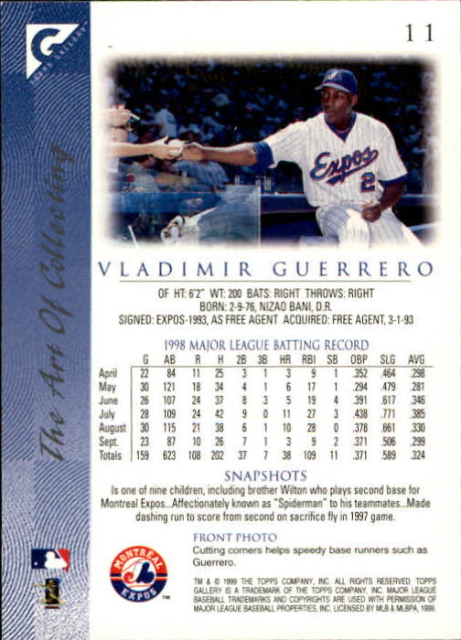 1999 Topps Gallery #11 Vladimir Guerrero back image