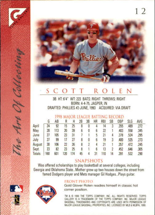 1999 Topps Gallery #12 Scott Rolen back image