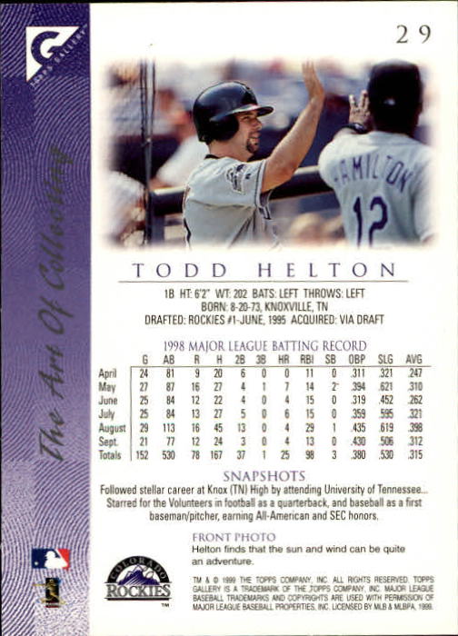 1999 Topps Gallery #29 Todd Helton back image