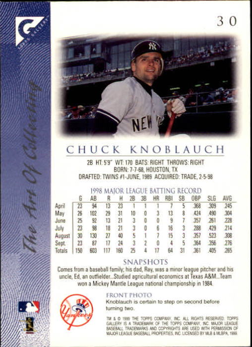 1999 Topps Gallery #30 Chuck Knoblauch back image