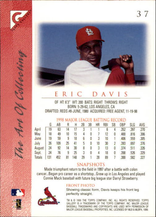 1999 Topps Gallery #37 Eric Davis back image