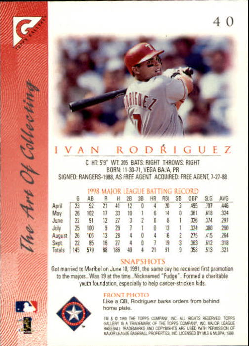 1999 Topps Gallery #40 Ivan Rodriguez back image