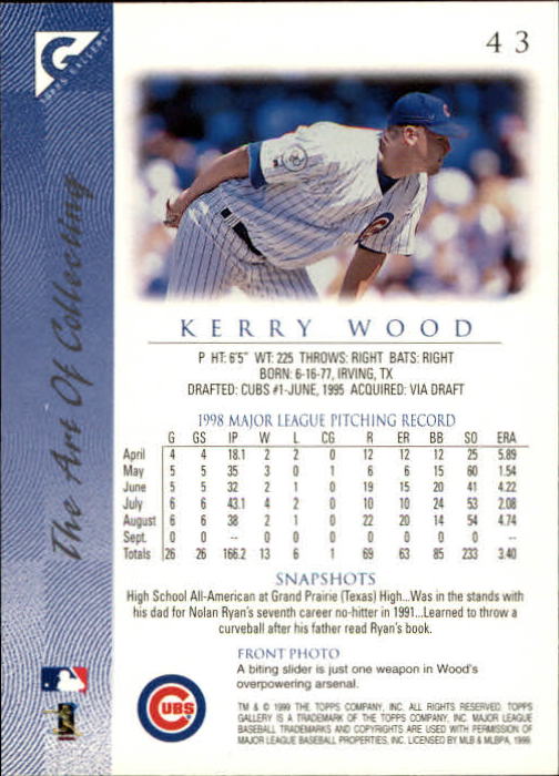 1999 Topps Gallery #43 Kerry Wood back image