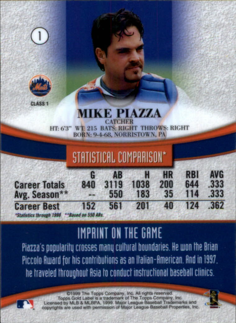 1999 Topps Gold Label Class 1 #1 Mike Piazza back image