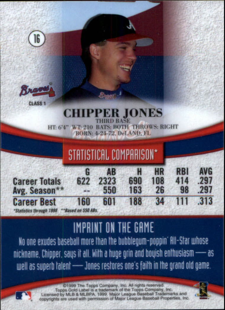 1999 Topps Gold Label Class 1 #16 Chipper Jones back image