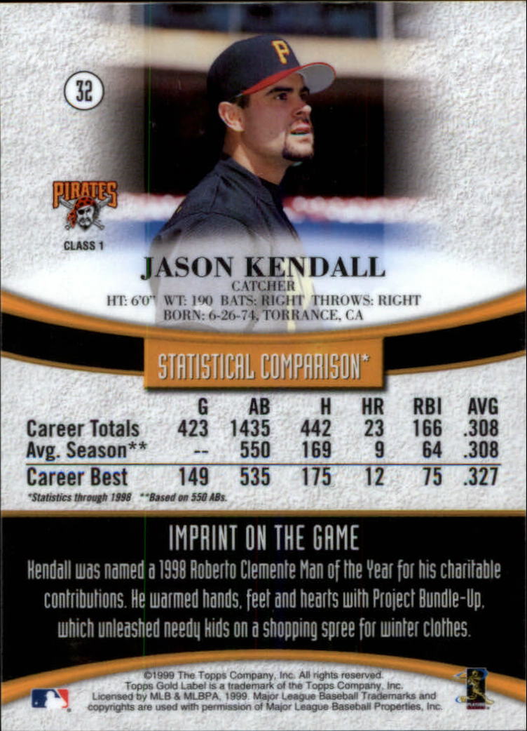 1999 Topps Gold Label Class 1 #32 Jason Kendall back image