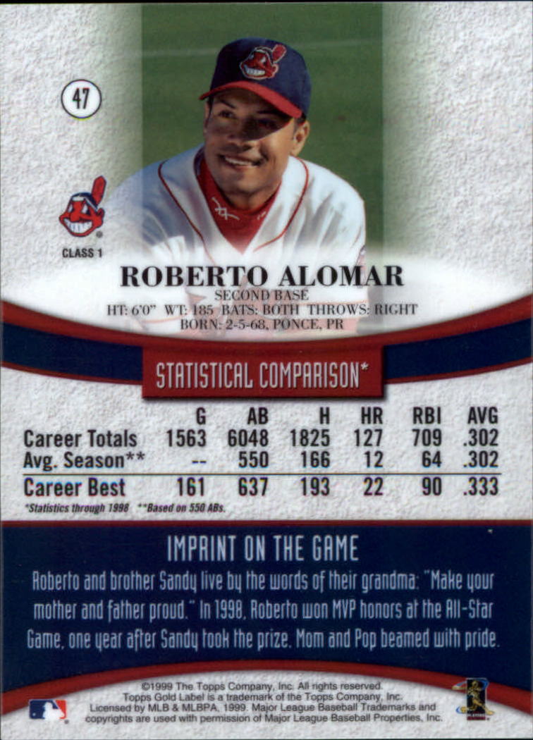 1999 Topps Gold Label Class 1 #47 Roberto Alomar back image