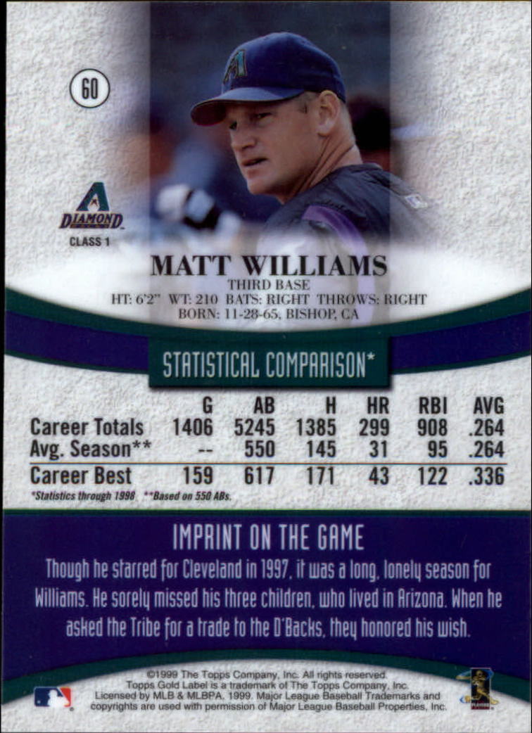 1999 Topps Gold Label Class 1 #60 Matt Williams back image