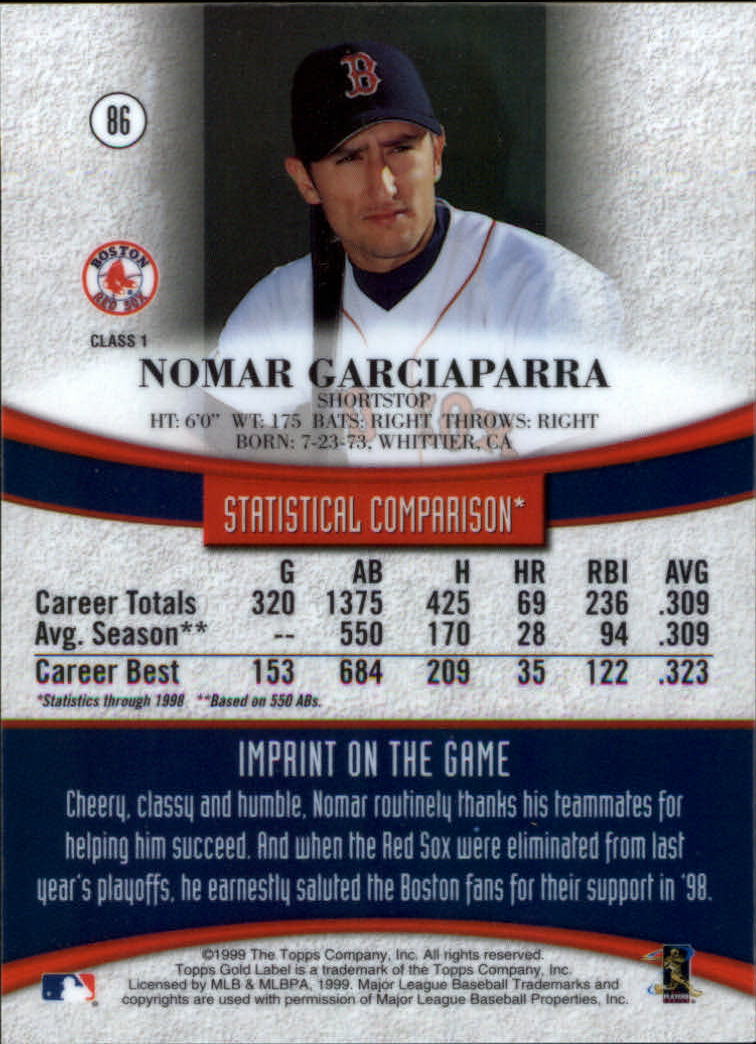 1999 Topps Gold Label Class 1 #86 Nomar Garciaparra back image