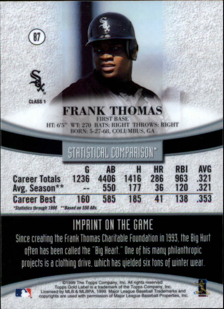 1999 Topps Gold Label Class 1 #87 Frank Thomas back image